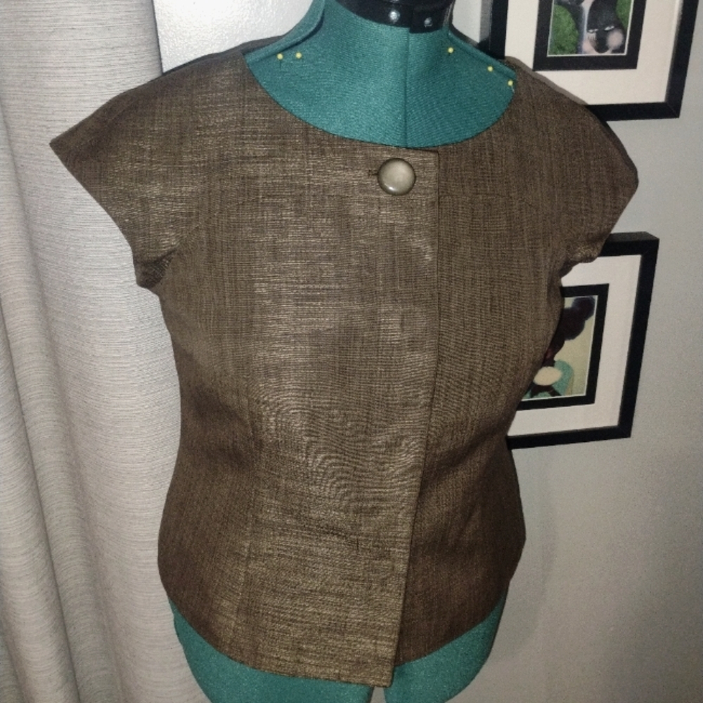 Anne Klein Bronze Cap Sleeved Blazer Sz 10 - Picture 9 of 14